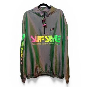 Vintage 80's Surf Style Interplanetary Iridescent Windbreaker Jacket Unisex XXL